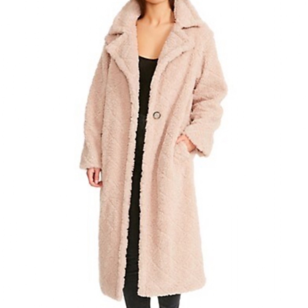 BB Dakota Quilted Faux Fur Coat in Nude